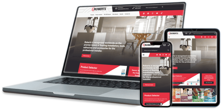A VisualWeb website shown on a laptop, tablet and phone